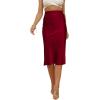 imageLYANER Womens Satin Silk High Waist Side Zipper Up Ruffle Hem Flared Midi SkirtBurgundy