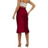 imageLYANER Womens Satin Silk High Waist Side Zipper Up Ruffle Hem Flared Midi SkirtBurgundy