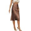 imageLYANER Womens Satin Silk High Waist Side Zipper Up Ruffle Hem Flared Midi SkirtCamel
