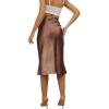 imageLYANER Womens Satin Silk High Waist Side Zipper Up Ruffle Hem Flared Midi SkirtCamel