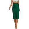 imageLYANER Womens Satin Silk High Waist Side Zipper Up Ruffle Hem Flared Midi SkirtDark Green