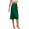imageLYANER Womens Satin Silk High Waist Side Zipper Up Ruffle Hem Flared Midi SkirtDark Green