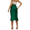 imageLYANER Womens Satin Silk High Waist Side Zipper Up Ruffle Hem Flared Midi SkirtDark Green