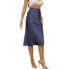 imageLYANER Womens Satin Silk High Waist Side Zipper Up Ruffle Hem Flared Midi SkirtDusty Blue