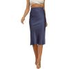imageLYANER Womens Satin Silk High Waist Side Zipper Up Ruffle Hem Flared Midi SkirtDusty Blue