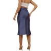 imageLYANER Womens Satin Silk High Waist Side Zipper Up Ruffle Hem Flared Midi SkirtDusty Blue