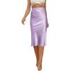 imageLYANER Womens Satin Silk High Waist Side Zipper Up Ruffle Hem Flared Midi SkirtLilac
