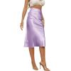 imageLYANER Womens Satin Silk High Waist Side Zipper Up Ruffle Hem Flared Midi SkirtLilac