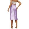 imageLYANER Womens Satin Silk High Waist Side Zipper Up Ruffle Hem Flared Midi SkirtLilac