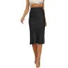 imageLYANER Womens Satin Silk High Waist Side Zipper Up Ruffle Hem Flared Midi SkirtPure Black