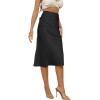 imageLYANER Womens Satin Silk High Waist Side Zipper Up Ruffle Hem Flared Midi SkirtPure Black