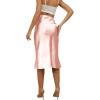 imageLYANER Womens Satin Silk High Waist Side Zipper Up Ruffle Hem Flared Midi SkirtPure Pink