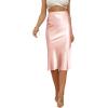 imageLYANER Womens Satin Silk High Waist Side Zipper Up Ruffle Hem Flared Midi SkirtPure Pink