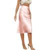 imageLYANER Womens Satin Silk High Waist Side Zipper Up Ruffle Hem Flared Midi SkirtPure Pink