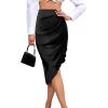 imageLYANER Womens Satin Skily Asymmetrical Split Slit Ruched Hight Waist Bodycon Midi SkirtBlack
