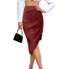 imageLYANER Womens Satin Skily Asymmetrical Split Slit Ruched Hight Waist Bodycon Midi SkirtBurgundy