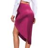 imageLYANER Womens Satin Skily Asymmetrical Split Slit Ruched Hight Waist Bodycon Midi SkirtDark Purple