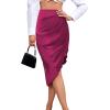 imageLYANER Womens Satin Skily Asymmetrical Split Slit Ruched Hight Waist Bodycon Midi SkirtDark Purple