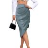 imageLYANER Womens Satin Skily Asymmetrical Split Slit Ruched Hight Waist Bodycon Midi SkirtDusty Blue