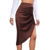 imageLYANER Womens Satin Skily Asymmetrical Split Slit Ruched Hight Waist Bodycon Midi SkirtDusty Brown
