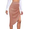 imageLYANER Womens Satin Skily Asymmetrical Split Slit Ruched Hight Waist Bodycon Midi SkirtDusty Pink