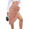 imageLYANER Womens Satin Skily Asymmetrical Split Slit Ruched Hight Waist Bodycon Midi SkirtDusty Pink