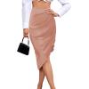 imageLYANER Womens Satin Skily Asymmetrical Split Slit Ruched Hight Waist Bodycon Midi SkirtDusty Pink