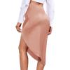 imageLYANER Womens Satin Skily Asymmetrical Split Slit Ruched Hight Waist Bodycon Midi SkirtDusty Pink