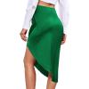 imageLYANER Womens Satin Skily Asymmetrical Split Slit Ruched Hight Waist Bodycon Midi SkirtGreen