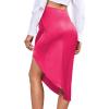 imageLYANER Womens Satin Skily Asymmetrical Split Slit Ruched Hight Waist Bodycon Midi SkirtHot Pink