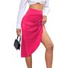 imageLYANER Womens Satin Skily Asymmetrical Split Slit Ruched Hight Waist Bodycon Midi SkirtHot Pink