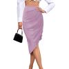 imageLYANER Womens Satin Skily Asymmetrical Split Slit Ruched Hight Waist Bodycon Midi SkirtLight Purple
