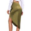imageLYANER Womens Satin Skily Asymmetrical Split Slit Ruched Hight Waist Bodycon Midi SkirtOlive Green