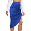 imageLYANER Womens Satin Skily Asymmetrical Split Slit Ruched Hight Waist Bodycon Midi SkirtRoyal Blue
