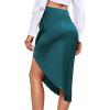 imageLYANER Womens Satin Skily Asymmetrical Split Slit Ruched Hight Waist Bodycon Midi SkirtTeal