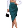 imageLYANER Womens Satin Skily Asymmetrical Split Slit Ruched Hight Waist Bodycon Midi SkirtTeal