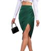 imageLYANER Womens Satin Skily Asymmetrical Split Slit Ruched Hight Waist Bodycon Midi SkirtTurquoise