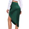 imageLYANER Womens Satin Skily Asymmetrical Split Slit Ruched Hight Waist Bodycon Midi SkirtTurquoise
