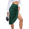 imageLYANER Womens Satin Skily Asymmetrical Split Slit Ruched Hight Waist Bodycon Midi SkirtTurquoise