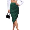 imageLYANER Womens Satin Skily Asymmetrical Split Slit Ruched Hight Waist Bodycon Midi SkirtTurquoise