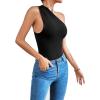 imageLYANER Womens Sexy One Shoulder Ruched Sleeveless Slim Fit Bodysuit Leotard TopBlack
