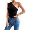 imageLYANER Womens Sexy One Shoulder Ruched Sleeveless Slim Fit Bodysuit Leotard TopBlack