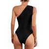 imageLYANER Womens Sexy One Shoulder Ruched Sleeveless Slim Fit Bodysuit Leotard TopBlack