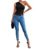 imageLYANER Womens Sexy One Shoulder Ruched Sleeveless Slim Fit Bodysuit Leotard TopBlack