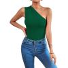 imageLYANER Womens Sexy One Shoulder Ruched Sleeveless Slim Fit Bodysuit Leotard TopDark Green