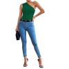 imageLYANER Womens Sexy One Shoulder Ruched Sleeveless Slim Fit Bodysuit Leotard TopDark Green