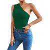 imageLYANER Womens Sexy One Shoulder Ruched Sleeveless Slim Fit Bodysuit Leotard TopDark Green