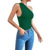 imageLYANER Womens Sexy One Shoulder Ruched Sleeveless Slim Fit Bodysuit Leotard TopDark Green