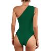 imageLYANER Womens Sexy One Shoulder Ruched Sleeveless Slim Fit Bodysuit Leotard TopDark Green