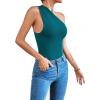 imageLYANER Womens Sexy One Shoulder Ruched Sleeveless Slim Fit Bodysuit Leotard TopLake Blue